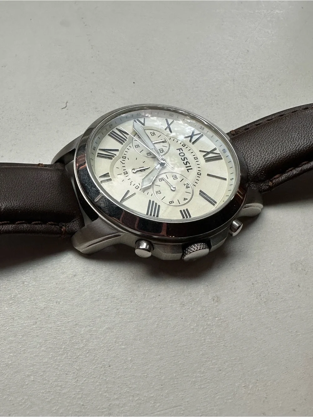 Fossil Men's Brown Leather Strap Watch - Grant 44mm